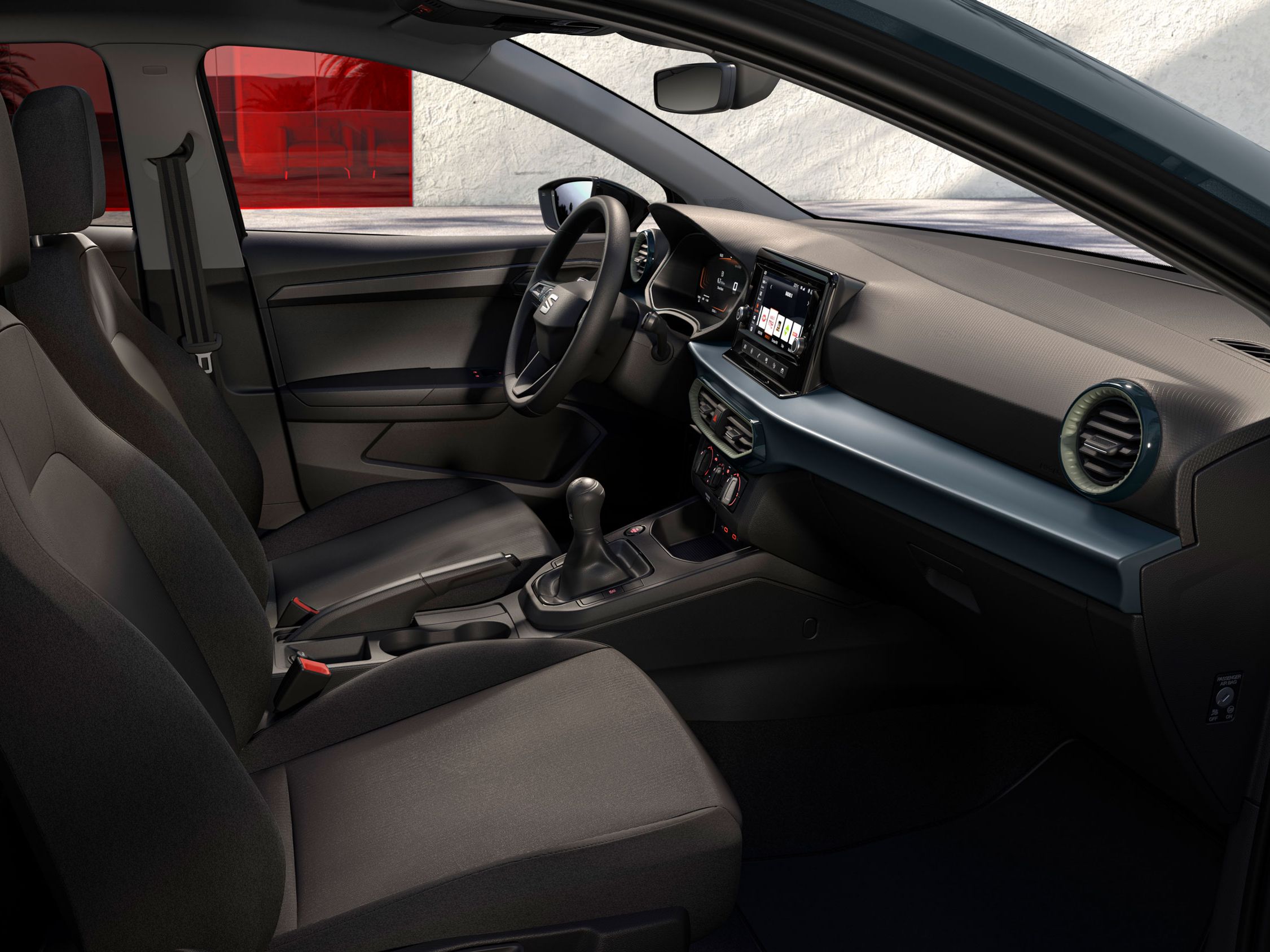 Detaily interiéru modelu SEAT Ibiza s pohodlnými textilnými sedadlami ACERO.